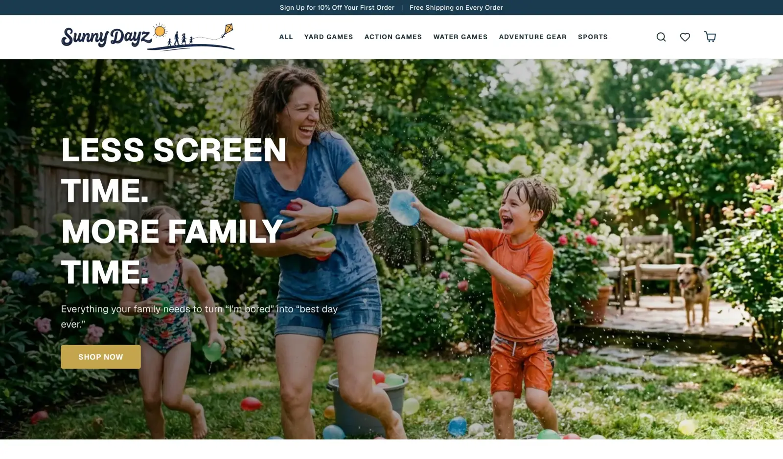 The Sunny Dayz storefront homepage